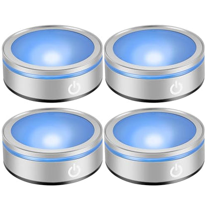 LED Light Base Lighted Display Stand for Crystal, 4 Pack Round Touch Control Light Stand, 7 Color Changing Display Base with USB Power, Illuminated Pedestal for Glass Crystal Spherical Artwork