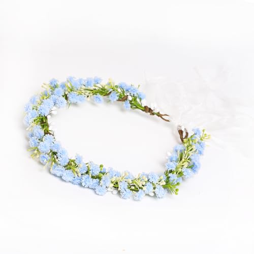 Babys Breath Flower Headband with Green Leaf Bohemian Floral Headpiece Hair Wreath for Women Wedding Accessorie
