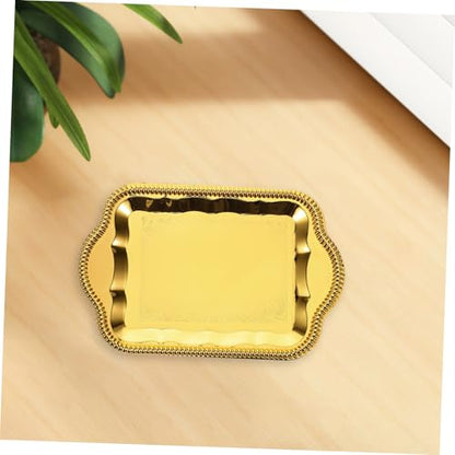 Antique Floral Engraved Metal Tray for Serving Desserts and Beverages Elegant Rectangular Platter for Weddings Buffets and Home Decor Mirror Finish