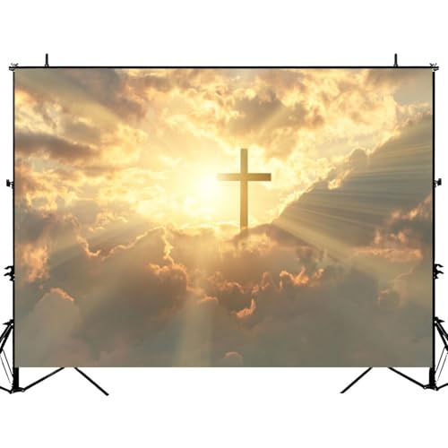 5x7ft Photography Backdrop Christian Cross Appears Bright Gold Sky Photo Backdrop Photography Background for Photoshoot Portrait Video Party Photo Studio Prop Booth - color: Color1