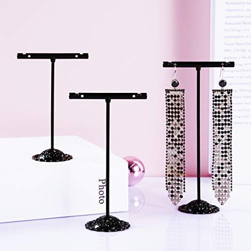 Black Earring T Shape Stand Detachable Metal Earring Display Storage Rack for Photography Jewelry Props Show Closet Retail Store Display 3 Pcs, T Shape