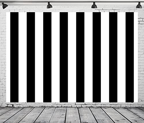 BELECO 8x6ft Fabric Black and White Stripes Backdrop for Photography Striped Theme Baby Shower Birthday Party Decorations Backdrop Black and White Stripes Cake Table Banner Photo Booth Studio Props - size: 8x6FT