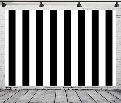 BELECO 9x6ft Fabric Black and White Stripes Backdrop for Photography Striped Theme Baby Shower Birthday Party Decorations Backdrop Black and White Stripes Cake Table Banner Photo Booth Studio Props - size: 9x6ft