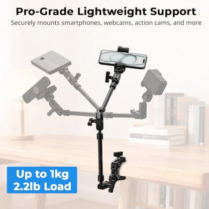 SmallRig 26" Magic Arm with Super Clamp, Overhead Phone Mount, Flexible Desk Camera Mount with 1/4" Screw and Cable Clip, Max Load 2.2lb, for iPhone, Action Camera, Video Light, Webcam, Mic - 5625 - style: Double Ball Joints with Cable Clip