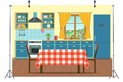 BELECO 12x10ft Fabric Kitchen Backdrops for Photography Kids Cartoon Kitchen Background for Baking Cooking Party Decorations Birthday Banner Baby Children Portrait Photoshoot Studio Booth Props - size: 12x10FT