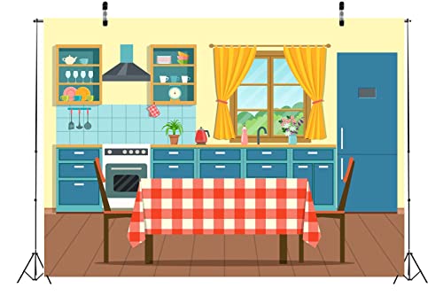 BELECO 10x8ft Fabric Kitchen Backdrops for Photography Kids Cartoon Kitchen Background for Baking Cooking Party Decorations Birthday Banner Baby Children Portrait Photoshoot Studio Booth Props - size: 10x8FT
