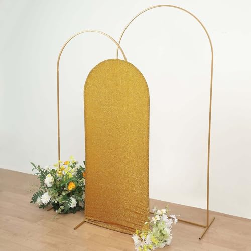 Efavormart 5ft Shiny Gold Spandex Fit Round Top Backdrop Frame Stand Cover, 2-Sided Metallic Sparkly Wedding Arch Cover - color: Gold, size: 5 FT