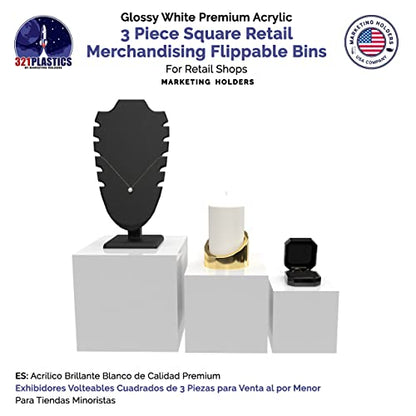 2 Pack Acrylic Display Riser Boxes 3 Piece White Retail Product Riser No Lid with Hollow Bottom 4", 5", 6" High Nesting Bins One Open Side Merchandise Storage Box by Marketing Holders - size: Set of 3 White