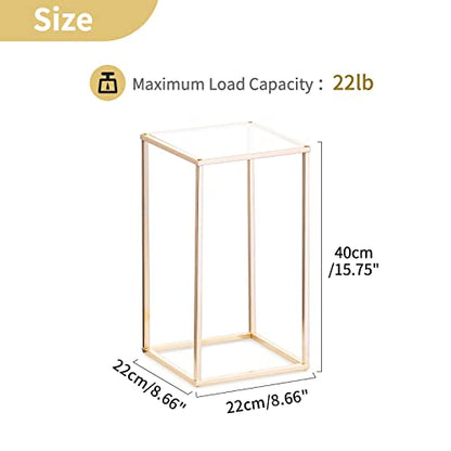 Nuptio 2 Pcs Metal Flower Floor Vase Column Flower Stand Geometric Centerpieces Vase for Tables, 15¾ inch Tall Gold Flower Holder for Home Party Wedding Decorations, Rectangular Flower Display Rack - size: 15¾" H x 2 Pcs
