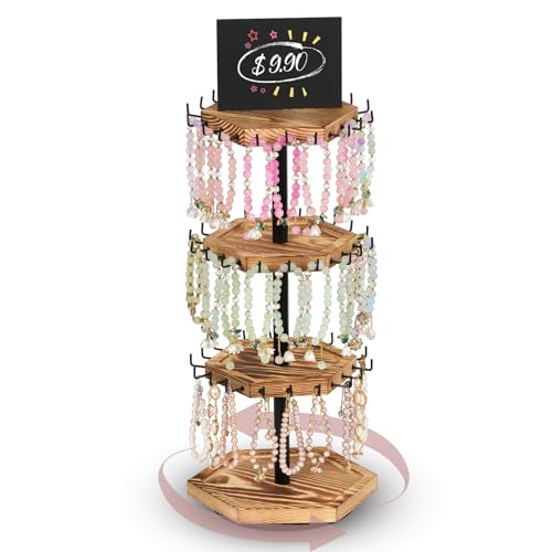 Rotating Bracelet Holder,4 Tier Bracelet Display Stand,Hexagon Bracelet Organizer,Wood Bangle Organizer,Jewelry Display for Vendors for Store,Show, Home Use