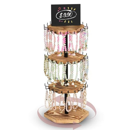Rotating Bracelet Holder,4 Tier Bracelet Display Stand,Hexagon Bracelet Organizer,Wood Bangle Organizer,Jewelry Display for Vendors for Store,Show, Home Use