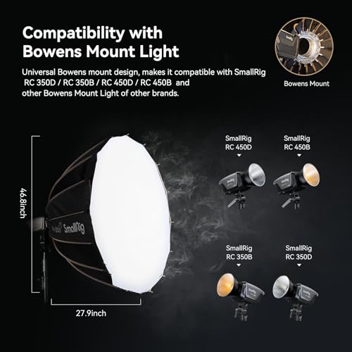 SMALLRIG Parabolic Softbox Quick Release, Parabolic Softbox, Compatible with SmallRig RC 120D/RC 120B/RC 220D/RC220B and Other Bowens Mount Light (47.2inch/120cm) - size: 47.2inch/120cm