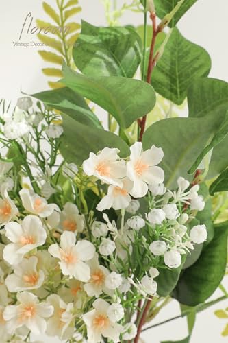 Floroom Artificial Greenery Stems Box Set, 35pcs with 5 Kinds of Faux Greenery Flowers Picks for DIY Bridal Bouquets Wedding Floral Arrangement Table Centerpieces, Light Green & White - color: Light Green & White