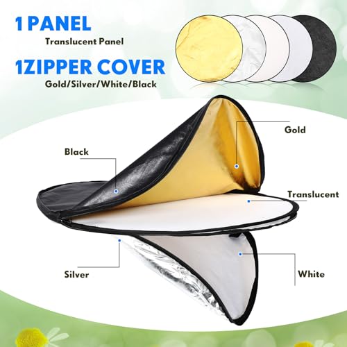 Yuntau Photography Reflector 5 in 1 Light Reflectors for Photography Collapsible Photoshoot Props with Bag for Photo Studio Lighting, Translucent, Silver, Gold, White and Black(23 Inches) - size: 23 Inches