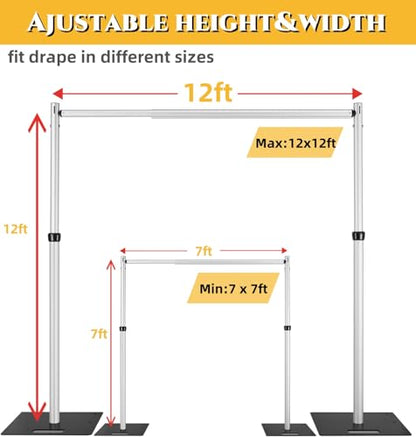 Pipe and Drape Adjustable Uprights, Crossbars,Bases & Hangers - Drape Systems for Backdrops, Trade Shows, Events, Photo Booths and Decorations by CITNAMOR (12' Tall x 12' Wide Kit(2xCrossbar)) - size: 12' Tall x 12' Wide Kit (2 x Crossbar)