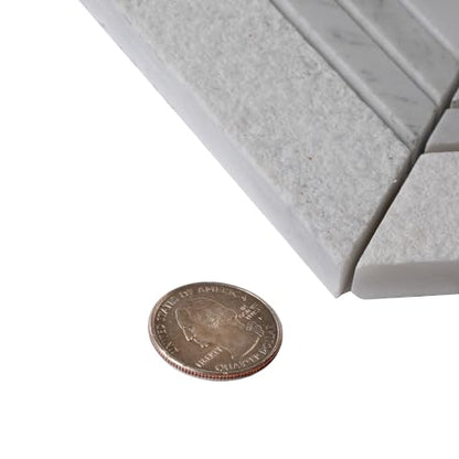 White and Gray Textured Chevron Bianco Carrara Marble Mosaic Tile (6.09 Sq ft- Box of 5 Sheets) - color: White and Gray, size: 13 x 13.5 in (Pack of 5)