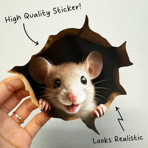 GRITKULTURE Removable Peek A Boo Mouse in Mouse Hole Decal Sticker 5.1inch 2 Pack. Mouse Hole in The Wall Sticker with 3D Effect. Wall Decoration, Funny Gift, Potty Training, Prank (#6)