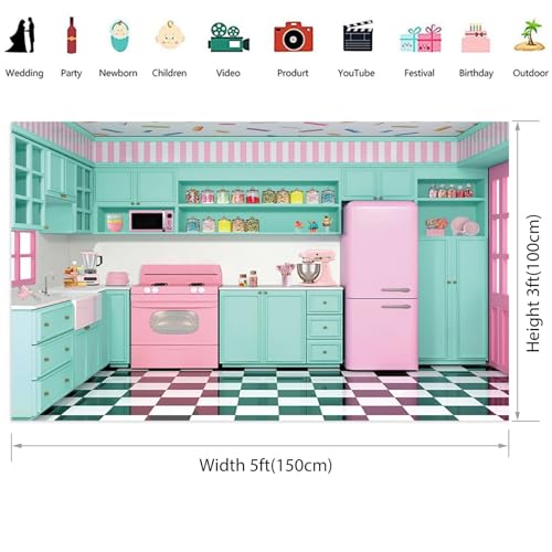Renaiss Fabric Kitchen Backdrop 5x3ft Baking Cooking Party Wall Background Kitchen Interior Scene Photography Backdrops for Girls Kids Video Shooting Photo Studio Props - size: 5Wx3H FT