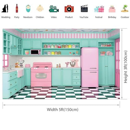 Renaiss Fabric Kitchen Backdrop 5x3ft Baking Cooking Party Wall Background Kitchen Interior Scene Photography Backdrops for Girls Kids Video Shooting Photo Studio Props - size: 5Wx3H FT