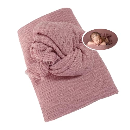 Honra Orraphtstu Newborn Photography Wraps Backdrops Sets Baby Photoshoot Props Studio Beanbag Posing Stretch Fabric Waffle Knit for Boys Girls (Mauve, Wrap with Backdrop) - color: Mauve, size: Wrap with Backdrop