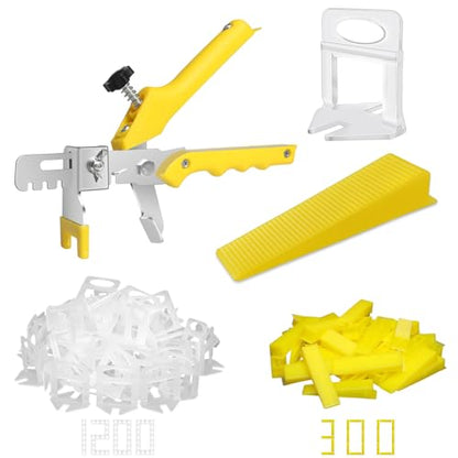 DGSL Tile Leveling System with Plier - 1200-Piece Spacers Clips and 300-Piece Reusable Wedges Tools Set for Stone Installation 1/16 Inch - size: 1/16 Inch * 1200 Spacers