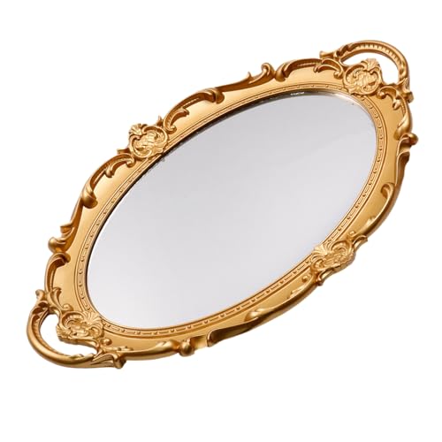 Bitray Gold Decorative Mirror Tray 15" x 9.6" Oval Shape Mirror Dish for Perfume Organizer Jewelry Dresser Organizer Vintage Display Serving Tray Vanity Tray