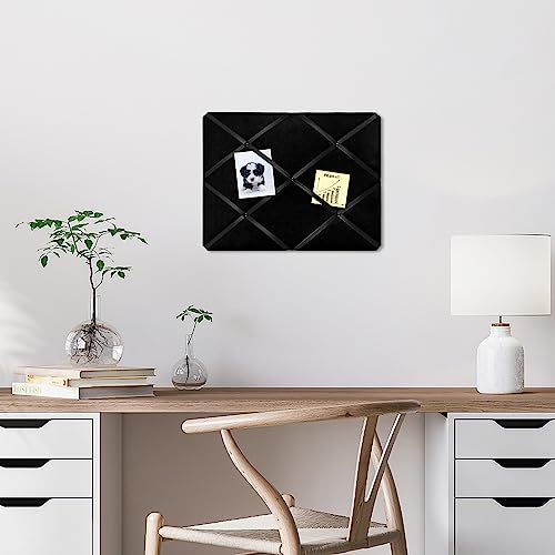 Black Fabric Memo Bulletin Board, 17x13 inches Velvet Pin Board for Wall, Vision Board Message Board Cork Board with Criss-Cross Ribbons for Home Office School Wall Decor(BK Velvet,4333) - size: 17"x13"
