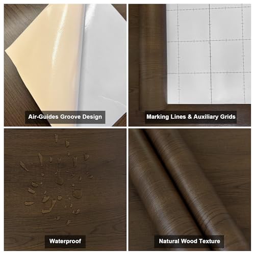 15.7"x354" Thickened Wood Contact Paper Peel and Stick Waterproof Self Adhesive Wallpaper Brown Textured Wallpaper Wood Grain Contact Paper Desk Countertop Vinyl Wrap for Cabinet Table Drawer Shelf RV - color: Dark Brown, size: 15.7" x 354"