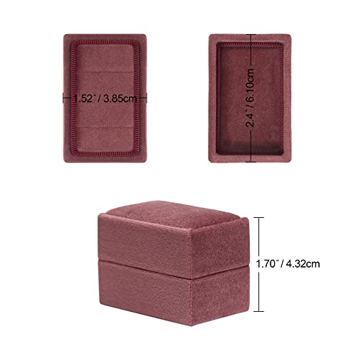 Rectangle 3 Slots Italian Velvet Jewelry Box Engagement Wedding Photo Ring Box Keepsake Box Triple Ring Gift Box (Dusty Rose) - color: Dusty Rose