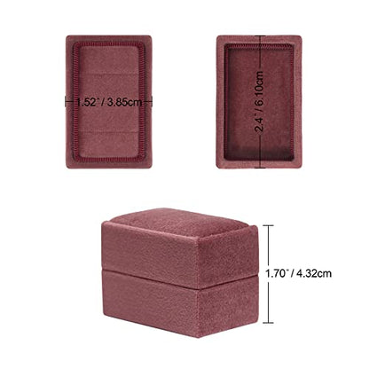 Rectangle 3 Slots Italian Velvet Jewelry Box Engagement Wedding Photo Ring Box Keepsake Box Triple Ring Gift Box (Dusty Rose) - color: Dusty Rose