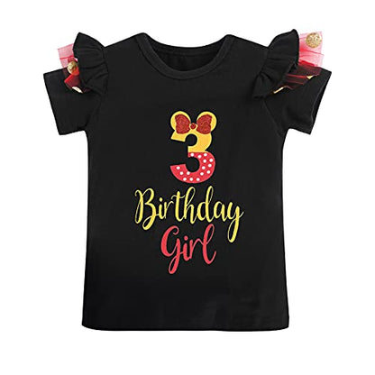 IBTOM CASTLE Cake Smash Half 1st 2nd 3rd Birthday Girl Princess Polka Dots Ruffle Skirt Set ONE Party Costume Headband - color: Red+black-3rd, size: 3T