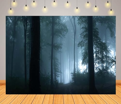 7x5ft Misty Dark Forest Woods Halloween Backdrop Halloween Vampire Mystery Forest Witch Ghost Photography Background Grove Mystery Background Party Banner Decoration