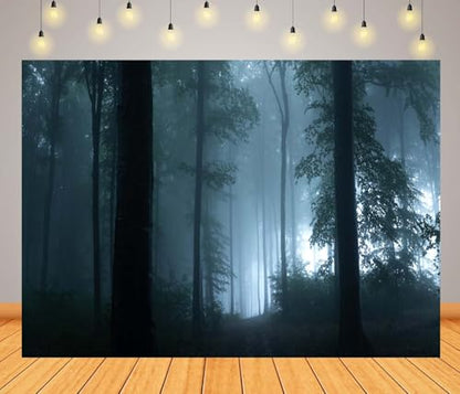 7x5ft Misty Dark Forest Woods Halloween Backdrop Halloween Vampire Mystery Forest Witch Ghost Photography Background Grove Mystery Background Party Banner Decoration