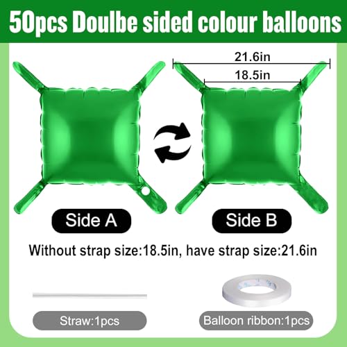 50Pcs Green Square Foil Balloons Wall Backdrop, Double Sided Metallic Foil Balloons Tunnel Arch Garland Kit for Photo Booth Birthday Wedding Halloween Christmas Party Decorations - color: Green, size: 50PCS