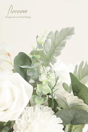 Floroom Artificial Greenery Stems Box Set, 97pcs with 6 Kinds of Faux Greenery Flowers Picks for DIY Bridal Bouquets Wedding Floral Arrangement Table Centerpieces, Sage Green & White - color: Sage Green & White
