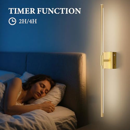 SAIMAND Wall Sconces Set of Two Battery Operated, Wireless USB Rechargeable Wall Lights with Remote, 8000mAh Dimmable LED 3 Color Dimmable Living Room for Bedroom,Hallway,Picture Lamp(30in Gold) - color: Gold