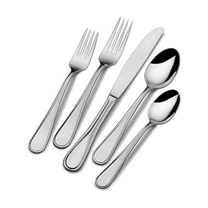 Mikasa Bravo 65-Piece Flatware Set for 12, 18/10 Stainless Steel Silverware with Full Service, Includes Forks, Knives, Spoons, and Serving Utensils - size: 65 Piece Set, style: Bravo