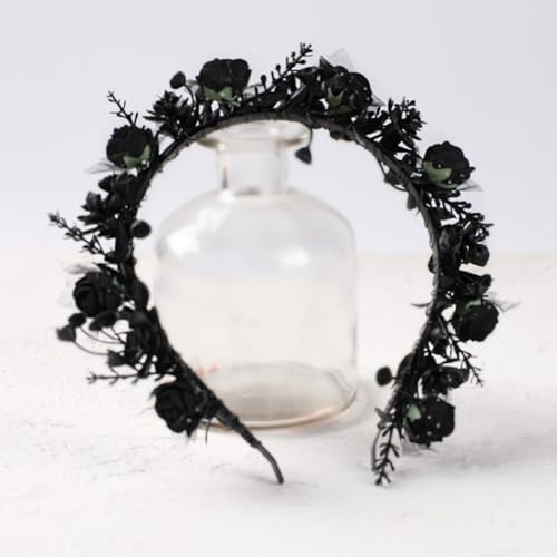Black Floral Headpiece - Women's Elegant Lace Foam Rose Headband With Flowers for Hair Accessories, Wedding, Party, Birthday Gift, Photo Props - color: Black