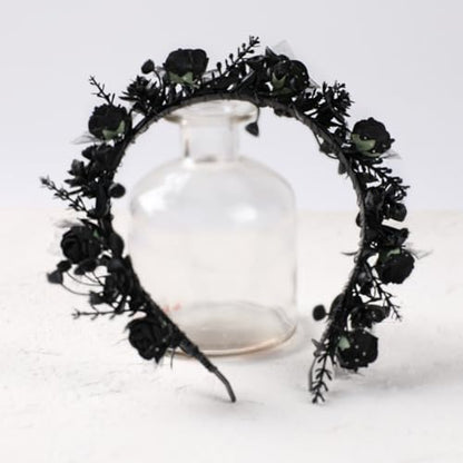 Black Floral Headpiece - Women's Elegant Lace Foam Rose Headband With Flowers for Hair Accessories, Wedding, Party, Birthday Gift, Photo Props - color: Black
