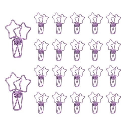 PATIKIL 30Pcs Paper Office Binder Clip, 1.2" Small Metal Wire Hollow Out Paper Clamps Pentagram Design Long Tail Binder Clips for Photo Clothes Hanging Office Home Food Package, Purple - color: Purple