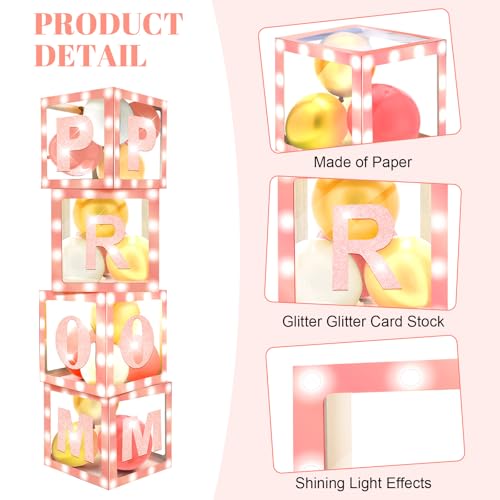 Sinmoe 8 Pcs 2026 Prom Graduation Boxes Decoration Photo Booth Border Lighting 12'' Column Standup with 2026 Prom Letters Graduation Props Backdrop Decor for Party Supplies(Pink) - color: Pink