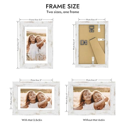 Hongkee 4x6 Picture Frame with Glass, Display Pictures 3.5x5 with Mat or 4 x 6 without Mat - Wall and Tabletop, 4 by 6 Photo Wooden Frames (Distressed White, 1 Pack) - color: Distressed White, size: 4X6 in