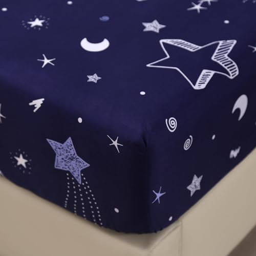 MAG 3pcs Purple Star Queen Bed Sheet,Space Microfiber Bedding Sheet Set,Galaxy Bedding Set with 1 Fitted and 2 Pillowcases,14 Inches Deep (Purple and White, Queen) - color: Star, size: Queen