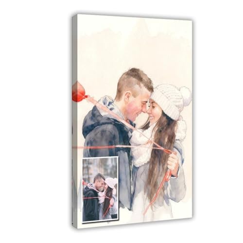 Watercolor Custom Poster from Your Photo - Picture to Painting Art Print on Canvas - Personalized Gift for Couples Family Pet - Living Room Bedroom Wall Decor Frame 8" L x 12" W - color: Frame, size: 12"L x 8"W