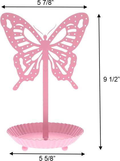 Top Brass Butterfly Earring Holder Organizer Metal Standing Jewelry Tree Display with Ring Tray (Pink) - color: Pink