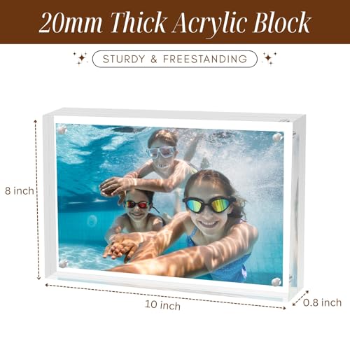 CATIFLIN 8x10 Acrylic Magnetic Picture Frame (2 Pack) - 20mm Extra Thick Large Frameless Photo Frame, Clear Double Sided Display for Family Portraits & Wedding Photos - size: 8X10