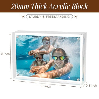 CATIFLIN 8x10 Acrylic Magnetic Picture Frame (2 Pack) - 20mm Extra Thick Large Frameless Photo Frame, Clear Double Sided Display for Family Portraits & Wedding Photos - size: 8X10