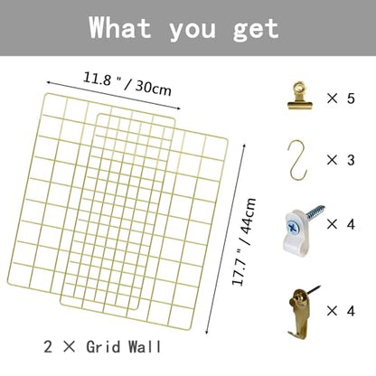 Metal Mesh Wall Grid Panel for Photo Display,Message Board,Size: 17.5" x 11.8",Pack of 2 (Gold) - color: Gold