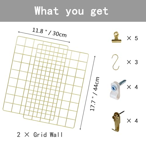 Metal Mesh Wall Grid Panel for Photo Display,Message Board,Size: 17.5" x 11.8",Pack of 2 (Gold) - color: Gold