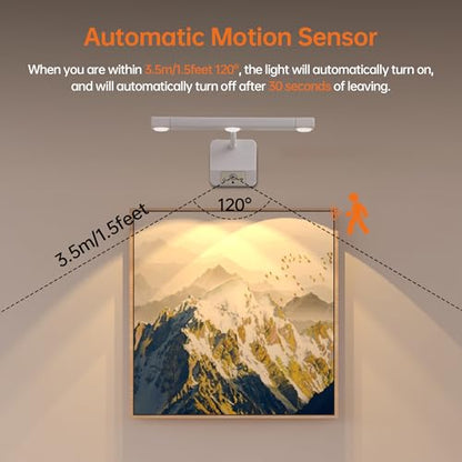 Motion Sensor Picture Light with Remote & Extendable Bar, 600 Lumens Dimmable LED Wall Light, 5000mAh Rechargeable Battery Operated for Artwork, Photos, Hallway, Bedroom,White - color: White 1 Pack